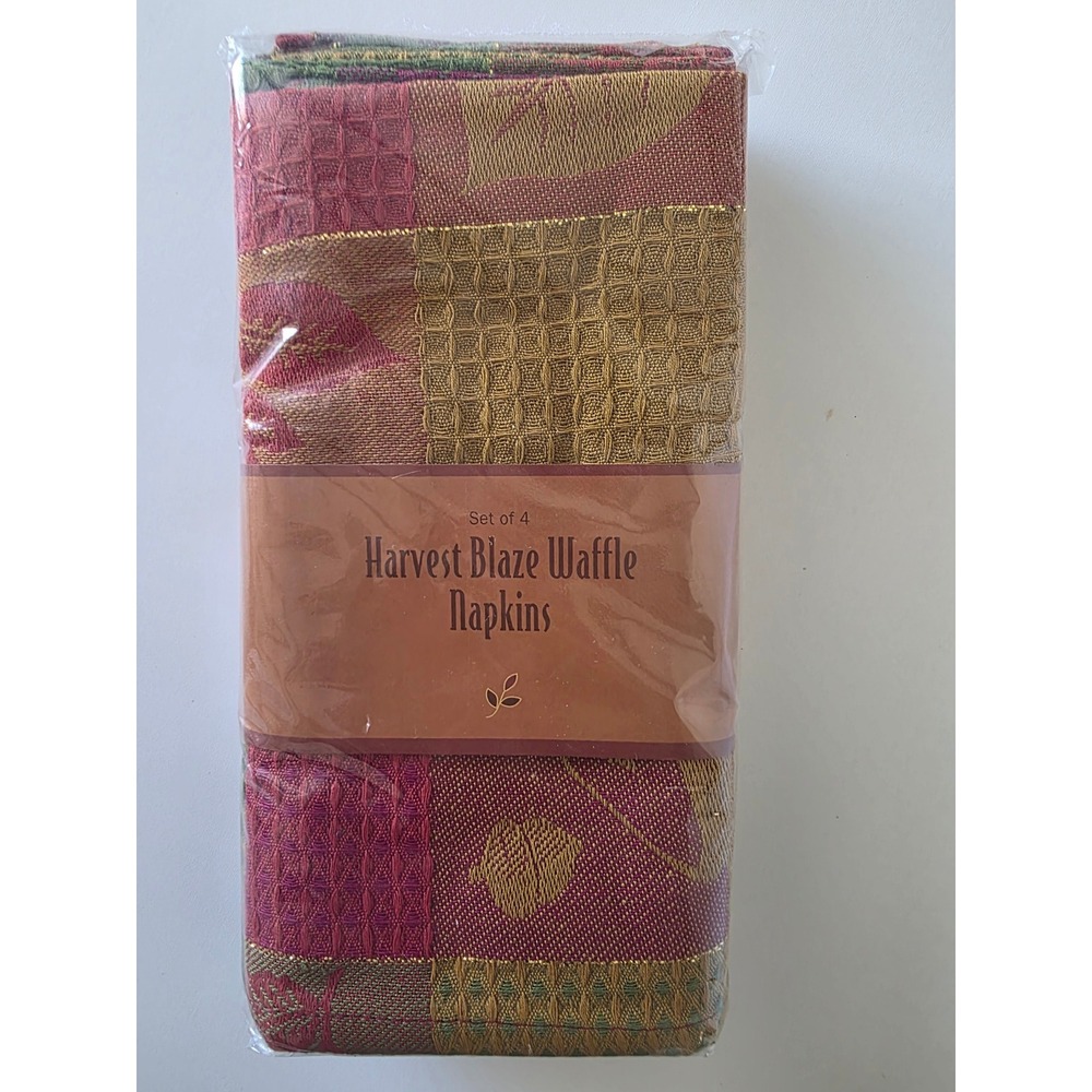 Linens N Things Harvest Blaze Waffle Napkins Set of 4 Fall Thanksgiving Decor
